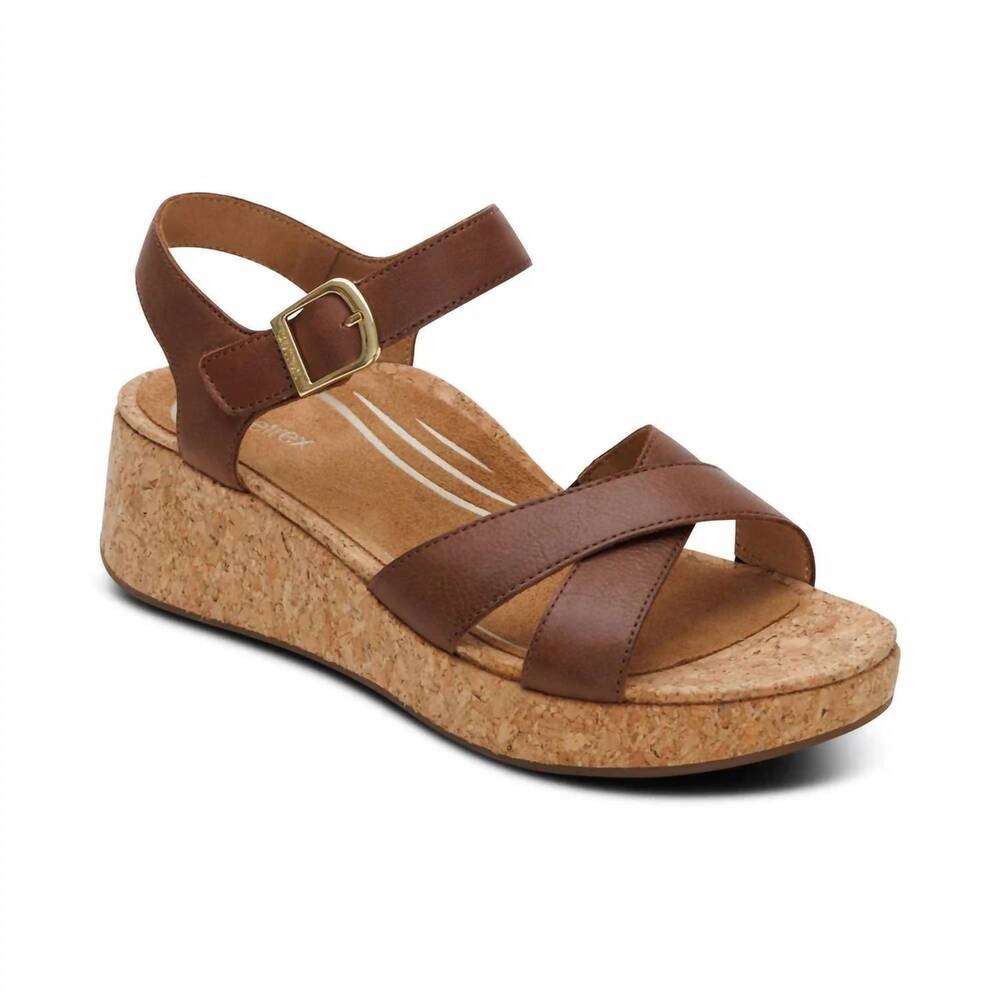 NEW AETREX women's flora adjustable quarter strap wedge in brown